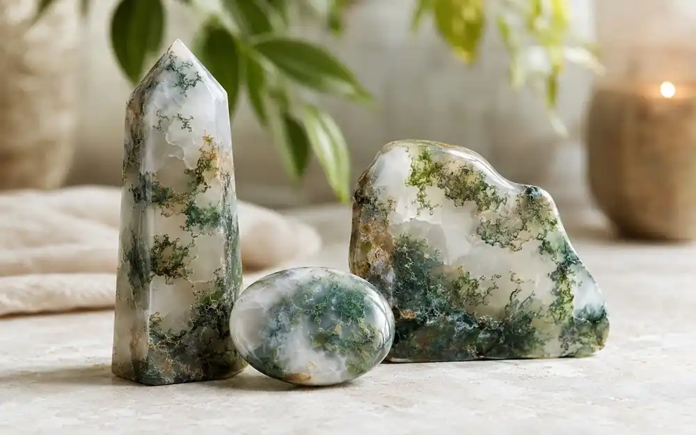 Moss agate showing how crystals, gems, minerals, rocks can overlap